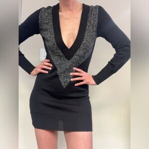 Low cut black and silver woolen mini dress from Nobody denim in small